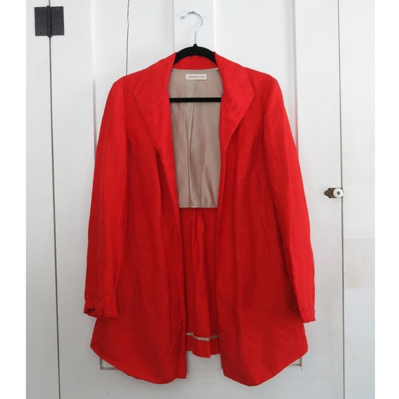 Coldwater Creek Jackets & Blazers - Coldwater Creek Womens 10 Bright Red Linen Open Front Longline Jacket Blazer